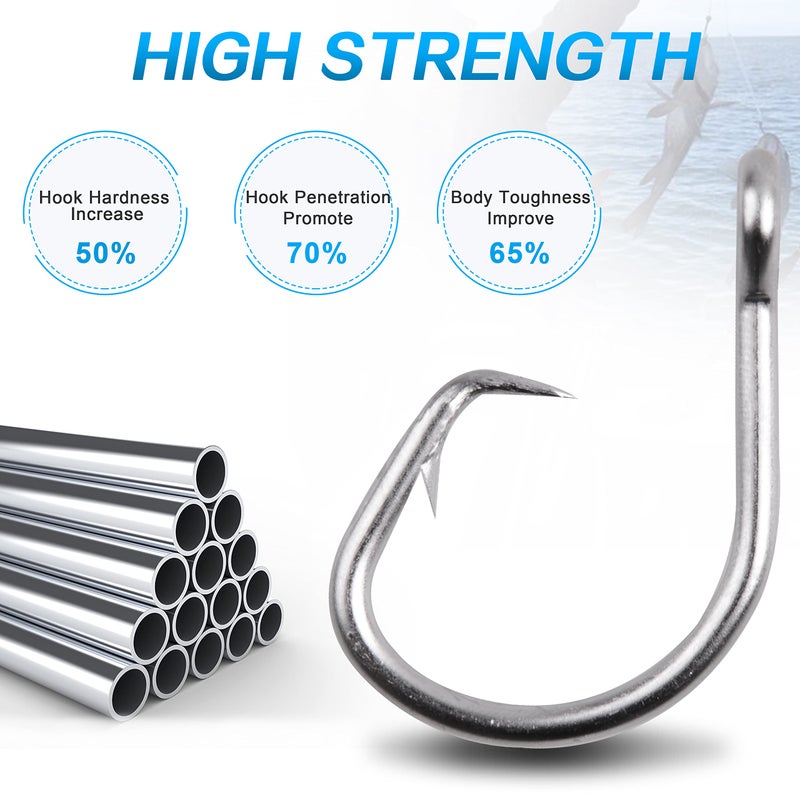SILANON Tuna Circle Hooks, Stainless Steel Catfish Circle Hooks Saltwater 2X Strong Short Shank Big Game Hooks for Catfish Bass Tuna Size 8/0-18/0 - Image 3